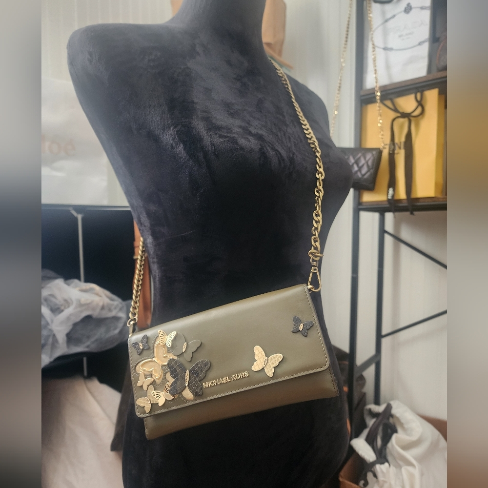 Michael Kors Olive Green Crossbody Bag with Gold Accents